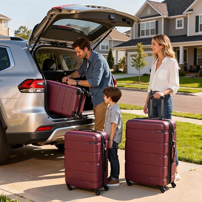 Coolife Luggage Set 3 Piece Hardside PC+ABS Suitcase with TSA Lock, Expandable Large Checked Luggage, Lightweight Rolling Carry On with Spinner Wheels(20/24/28 Inch, Radiant Pink)
