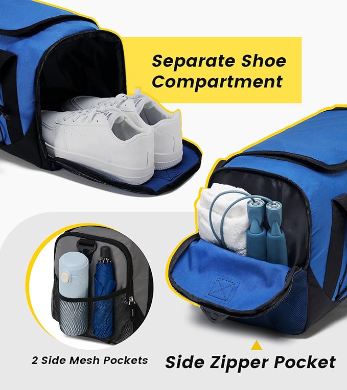 Vorspack Gym Bag for Men - 18 Inches Duffle Bag for Travel Duffel Bag with Shoe Compartment Lightweight Travel Bag for Gym Sports Overnight Weekender - Blue