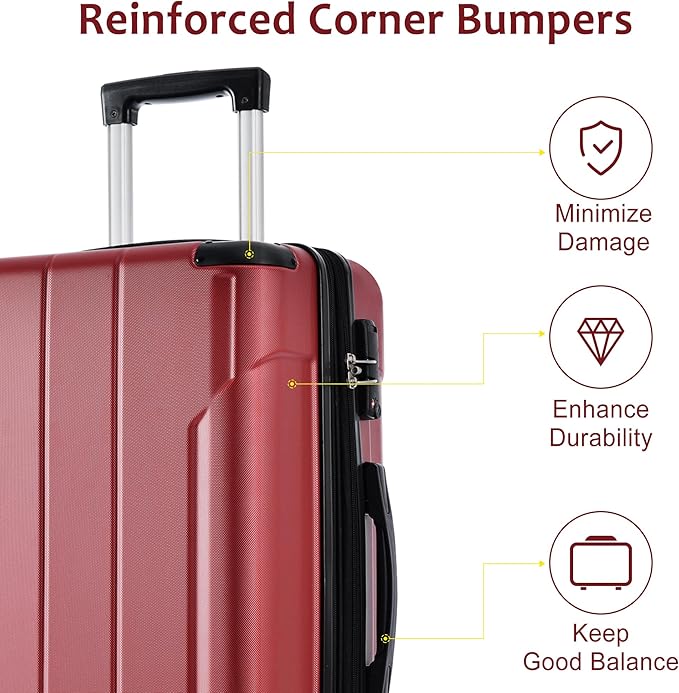 28 Inch Checked-Large Luggage, Lightweight ABS Hard Shell Suitcase with Spinner Wheels, Expandable Travel Luggage with Combination Lock & Side Hooks for Men Women (Red., 28)