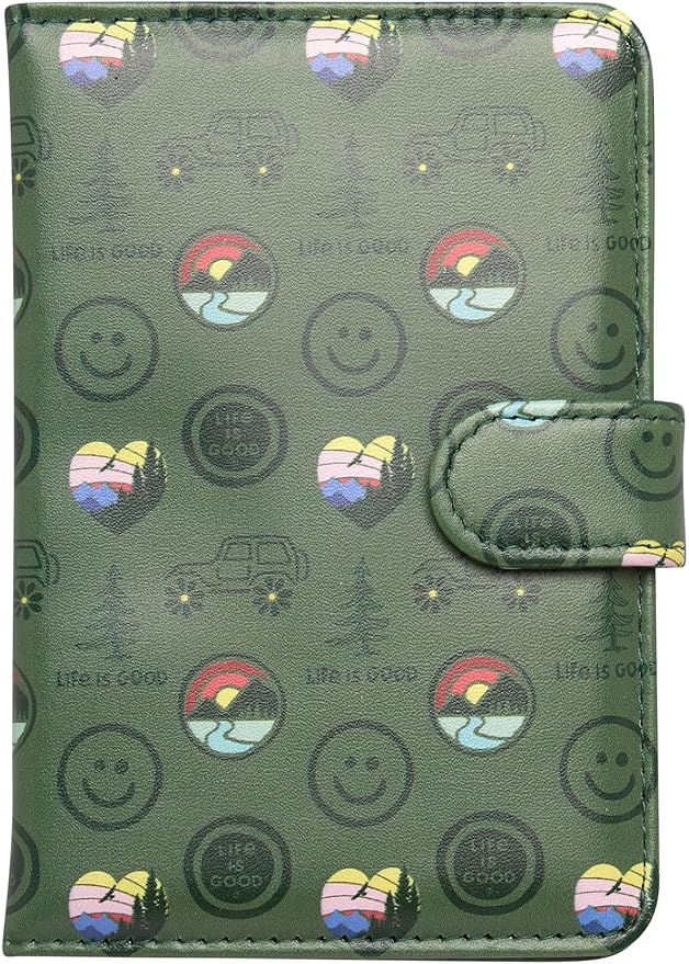 Life is Good Travel Passport Cover - Anti-Theft Passport Holder Wallet with Interior Card Slots with Magnetic Snap Closure, Outdoors