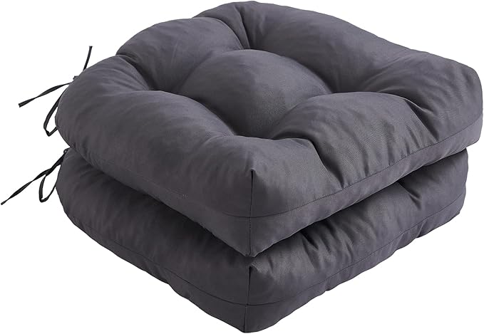 Outdoor Chair Cushions Set of 2, Patio Chair Cushions with Ties, 17x17+4” Tufted Outdoor Seat Cushions, Waterproof Patio Furniture Cushions, Outdoor Dining Chair Pads, Dark Grey