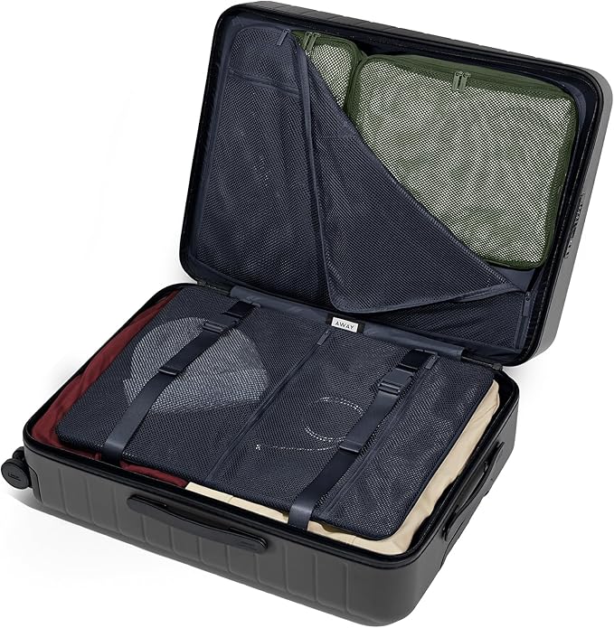 Away Medium Checked Luggage, Lightweight Hard Shell Suitcase with Spinner Wheels, Durable Rolling Luggage, TSA Lock, 26 Inch, Navy Blue
