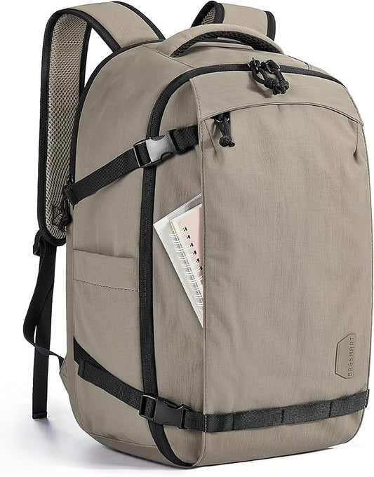 BAGSMART Travel Backpack Women, 15.6 Inch Carry On Backpack Flight Approved, TSA Approved Personal Item Travel Bag, Water Resistant Weekender Bag Luggage Daypack, Brown