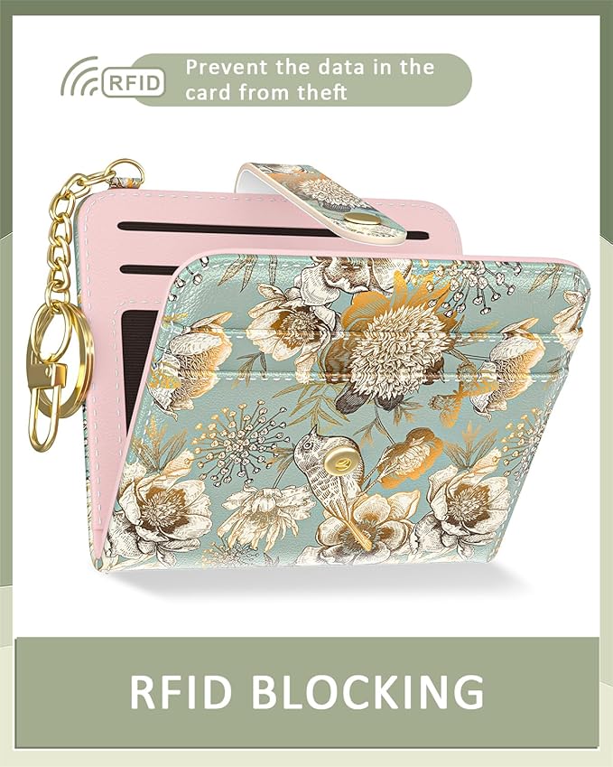Aiawoxc Womens Wallet, RFID Small Wallets for Women, Slim Compact Credit Card Holder, Cute Leather Bifold Ladies Purse with Zipper Coin Pocket and ID Window, Birdsong Floral