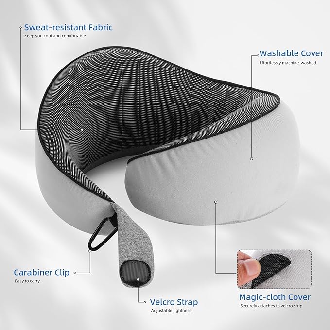 Travel Pillow - Neck Pillow Airplane Memory Foam Filling for Plane,Cars Sleeping, Road Trip, Long Flights, Portable Plane Accessories, Includes Eye Mask & Earplugs (Black)