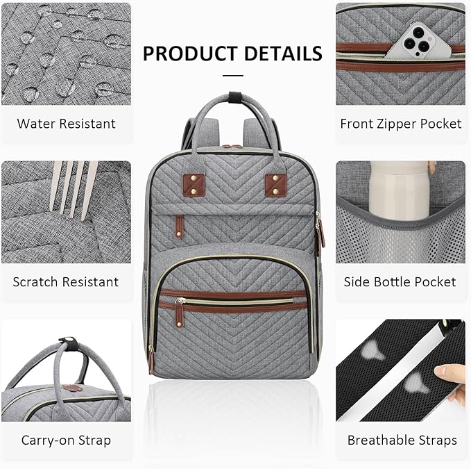 Tenot Diaper Bag Backpack for Women with Changing Pad, Baby Bag with Insulated Pockets Multifunctional Diaper Bags For Baby Girl Boy Waterproof Baby Bags For Boys Girls Maternity Bag Grey