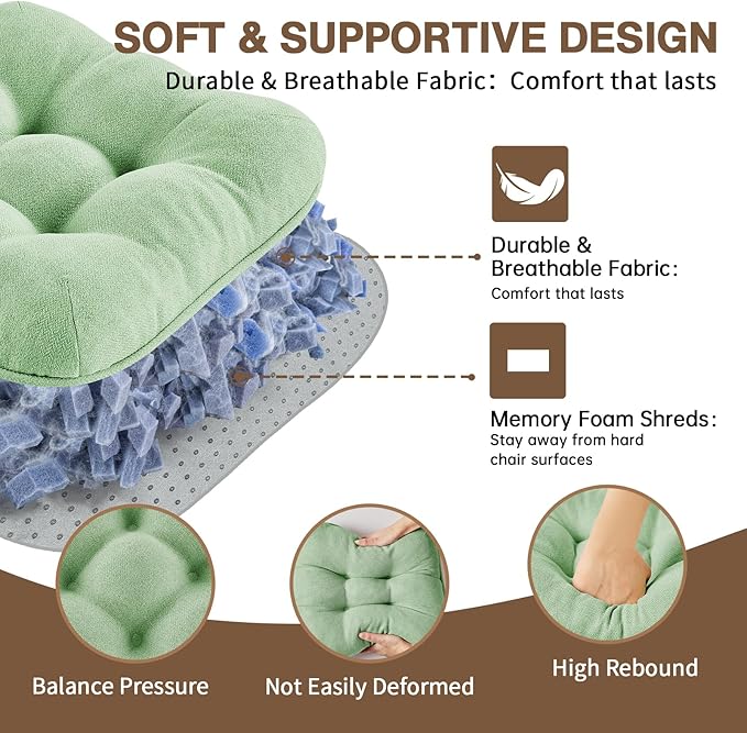 BETU Chair Cushions for Dining Chairs Set of 6,3.5" Thick Kitchen Table Chair Pads with Ties,Non Slip Backing and Covers, Home Decor Seat Cushion for Dining Room,Bar,Patio Chairs16"X16"X3.5"Sage Green