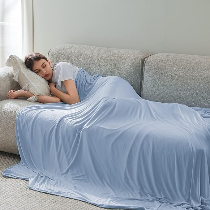 Bedsure Light Blue Cooling Blanket King Size for Hot Sleepers - Summer Cold Blanket for King Size Bed with Rayon Derived from Bamboo, Ice Cool Cold Arc-Chill Thin Summer Bedding Essentials, 108x90