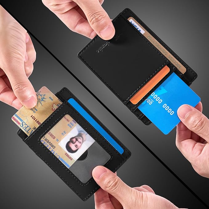 Travelambo Slim Wallet Front Pocket Minimalist Leather RFID Blocking Medium Size