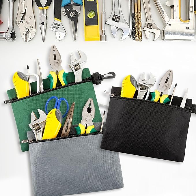 3 Pack Small Zipper Tool Pouch Utility Multipurpose Storage Organizer Durable 600D Oxford Waterproof Tool Bag with Carabiner Clip for Tools Stationary Pencil Case Pencil Bag