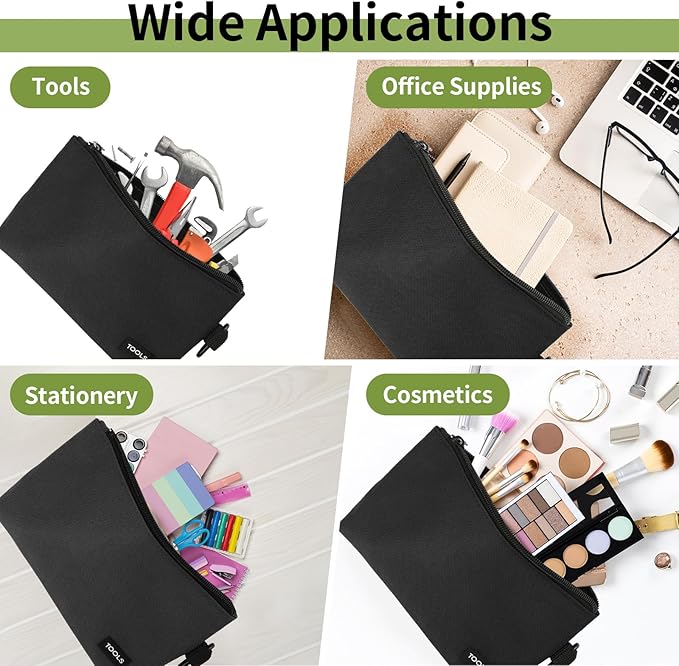 3 Pack Premium Tool Pouches Zipper Bag, Small Tools Bags with Carabiner, Heavy Duty Flat Bottom Utility Multipurpose Storage Organizer Bag for Tool, Stationary, Pencil