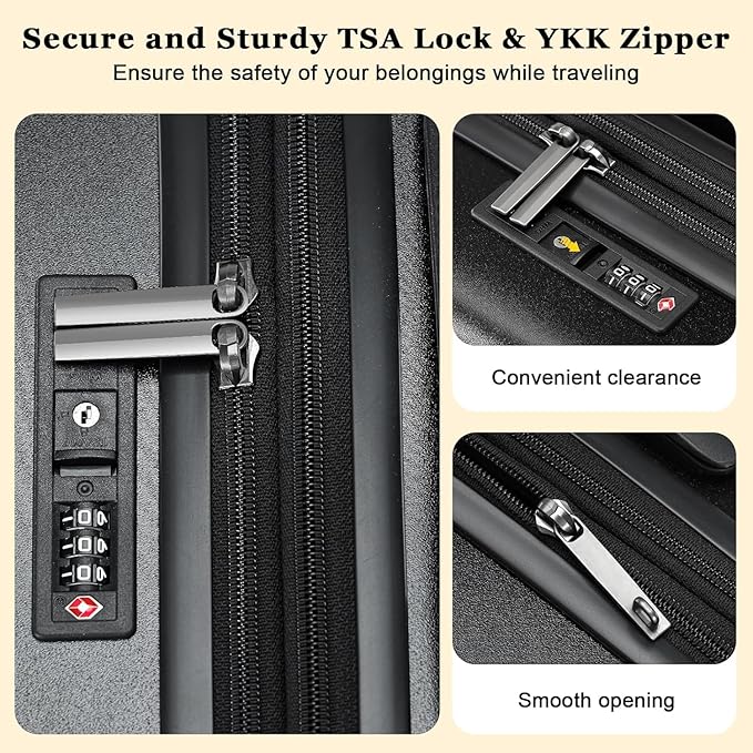 16 Inch Underseat Carry On Luggage Airline Approved, Expandable Lightweight ABS+PC Hard Shell Suitcases with 360° Spinner Wheels, TSA Lock, YKK Zipper, for Business Weekender (Black, 1 PC)