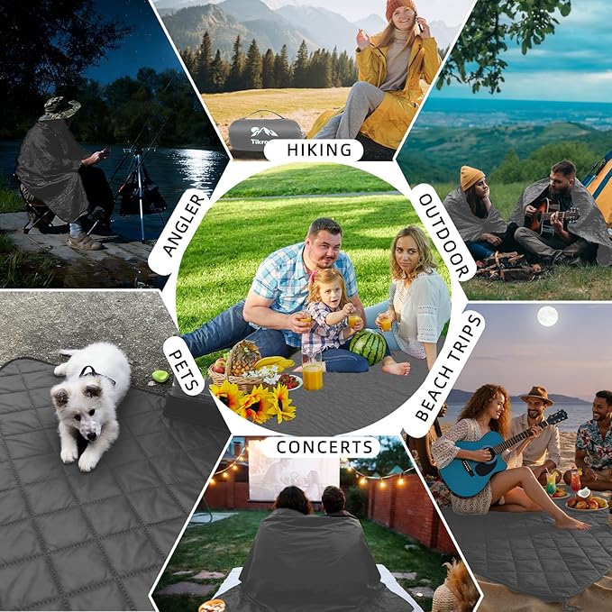 Large Waterproof Outdoor Camping Blanket, 80 x 58 inch Fleece Picnic Blankets Windproof Travel Stadium Blanket for Beaches Pets Car Camp Picnic Mat for Both Cold & Warm Weather