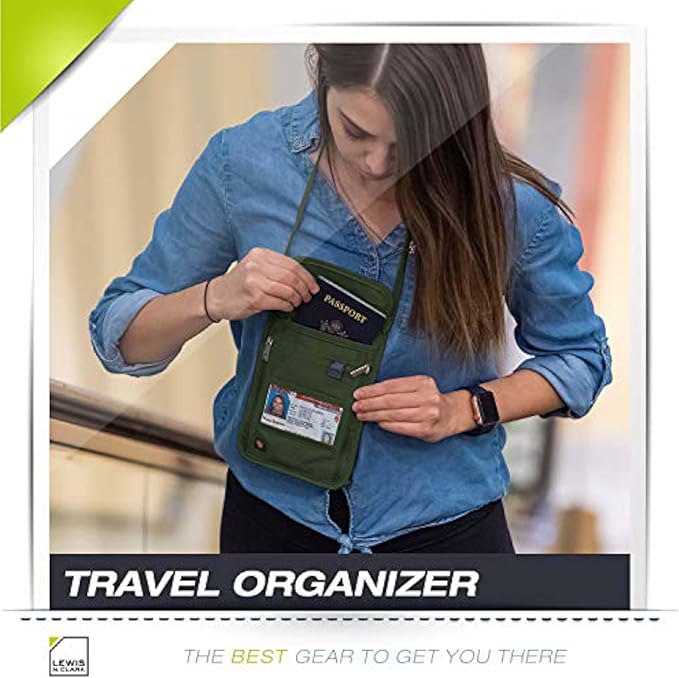 Lewis N. Clark Men's RFID Blocking Stash Wallet, Travel Neck Pouch Passport Holder for Women & Men, Olive, One Size