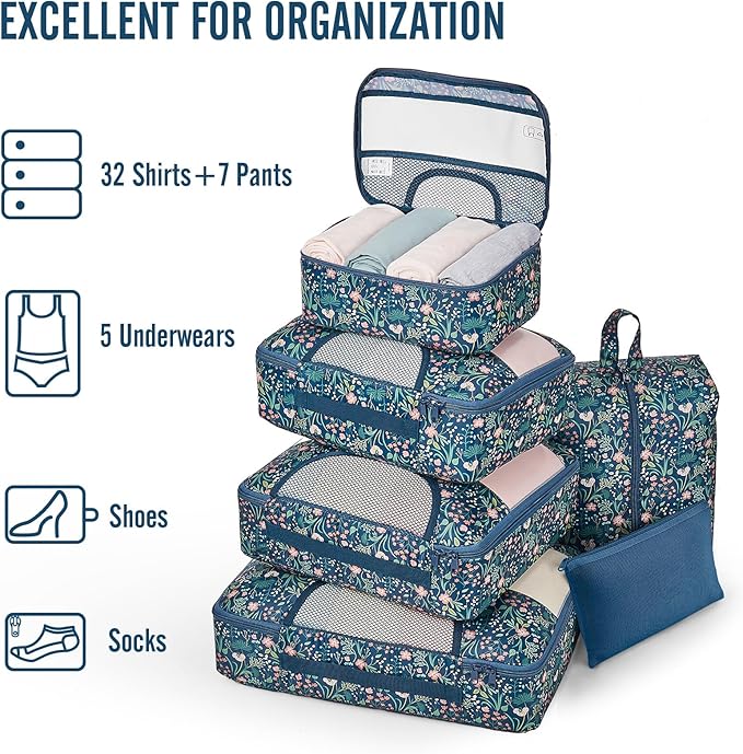 Veken 8 Set Packing Cubes for Travel Essentials, Suitcase Organizer Bags in 4 Sizes, Carry-On Luggage Accessories with Large Laundry & Hanging Toiletry Bag, Must-Have for Airplane, Road Trip & Camping
