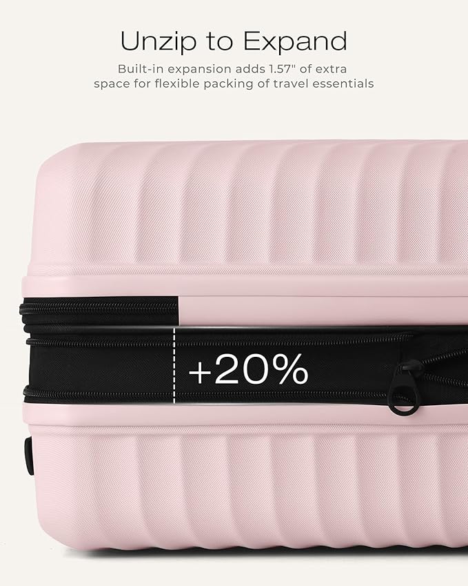 Coolife Luggage Suitcases Hardside Lightweight: Durable PC Expandable Travel 3 Piece Set with Dual Spinner Wheels & TSA Lock, 20/24/28 (20" Expandable) (Pink, 3-Piece Set (20/24/28))