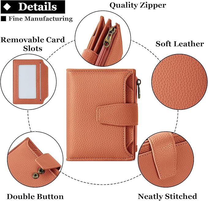 Airkit Small Wallet Women RFID Blocking Soft Leather Bifold Compact Card Holder Wallet for Women with Zipper Coin Pocket 4 ID Window