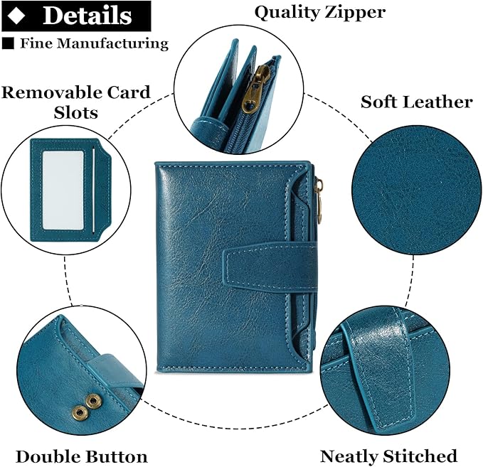 Airkit Small Wallet Women RFID Blocking Soft Leather Bifold Compact Card Holder Wallet for Women with Zipper Coin Pocket 4 ID Window