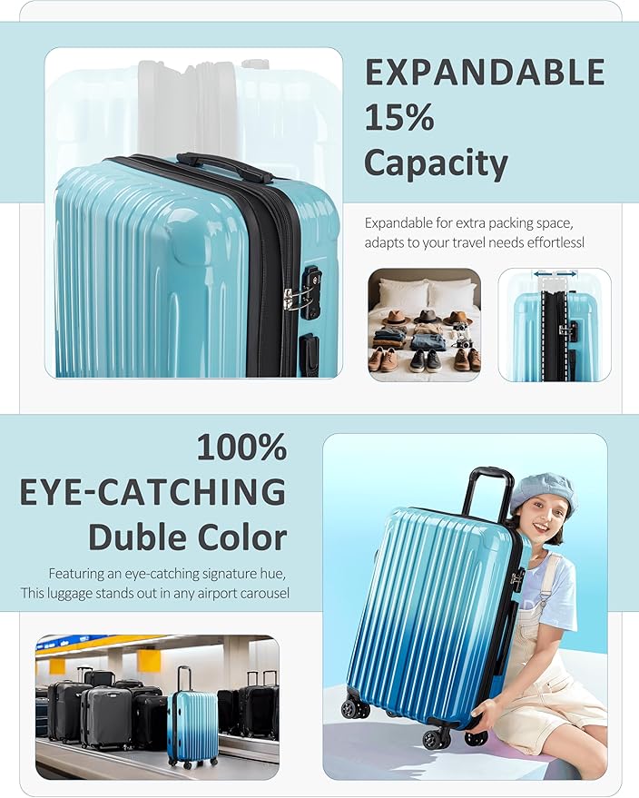 Carry on Luggage - Airline Approved Suitcases with Spinner Wheels, Built-In TSA Lock，Hard Shell Expandable Suitcases