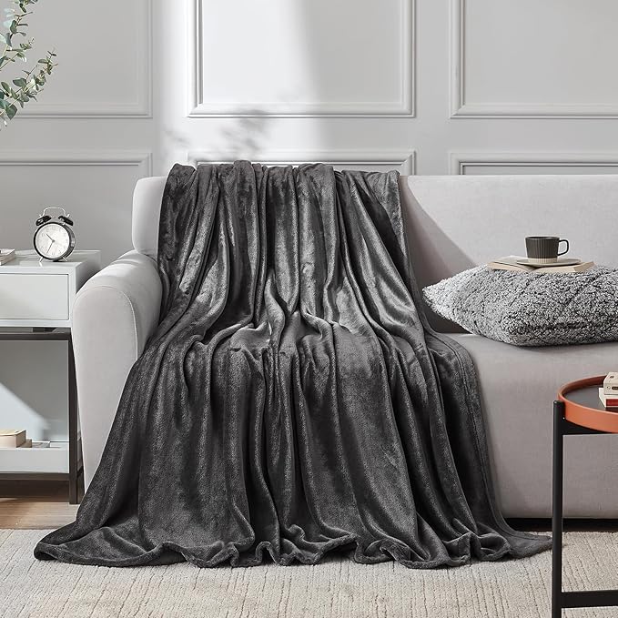 Hansleep Fleece Blanket for Couch Charcoal, Super Soft Flannel Fuzzy Throw Plush Cozy Blanket for All Seasons, Charcoal, Throw 50x60 Inches