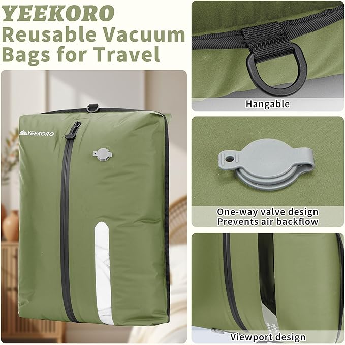 Vacuum Bag for Travel, Professional IPX8 Waterproof Reusable Vacuum Compression Bags for Travel Suitcases, Durable Space Saver Bag(3 PACK,With Pump)