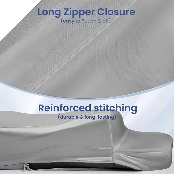 Satin Pillowcase for Cervical Pillows, (Cover Only) Fit for Orthopedic Neck Support Pillow, Silky Smooth Pillowcase Cover with Zipper Closure (Gray)