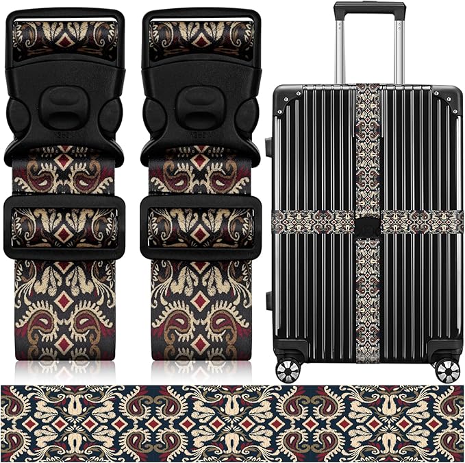 2 Pack Luggage Straps for Suitcases, Adjustable Travel Belt with Double Lock and Quick Release Buckle, Heavy Duty Nylon Bag Packing Strap, Unique Identifiers Business Travel Accessories-Dark Totem