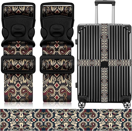 2 Pack Luggage Straps for Suitcases, Adjustable Travel Belt with Double Lock and Quick Release Buckle, Heavy Duty Nylon Bag Packing Strap, Unique Identifiers Business Travel Accessories-Dark Totem