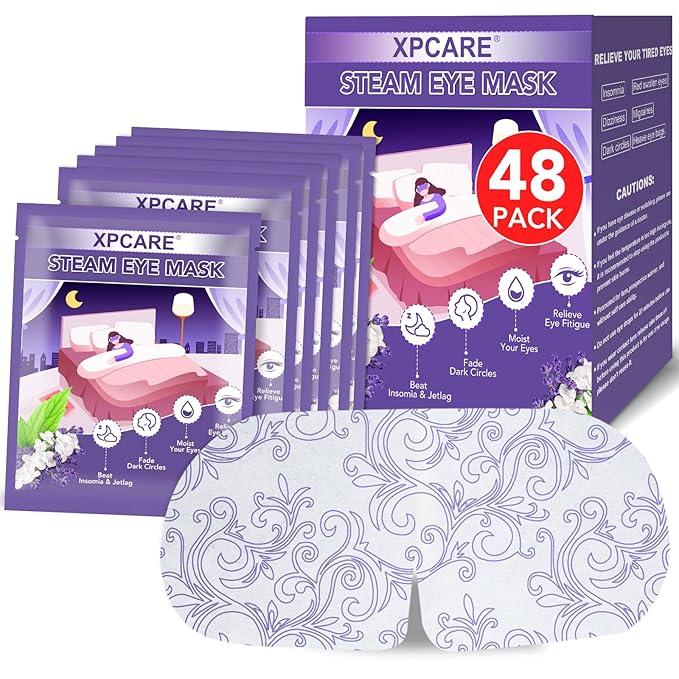 XPCARE 48 Pack Steam Eye Masks for Dry Eyes, Self Heated Steam Warm Eye Mask, Disposable Heated Eye Mask for Dark Circles, Puffy Eyes, Relief Stress Eye Fatigue（Lavender）