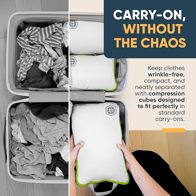 Large Compression Packing Cubes for Travel-Packing Cube Luggage Organizers 7 Piece Set for Checked Luggage-Ultralight, Expandable/Compression Bags by TRIPPED Travel Gear (White/Green)