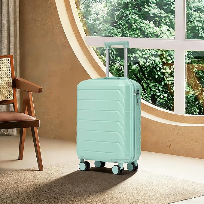 20 Inch Carry On Luggage, Lightweight ABS Hard Shell Suitcase with Spinner Wheels, Durable Travel Luggage with Combination Lock & Side Hooks for Men Women, Green