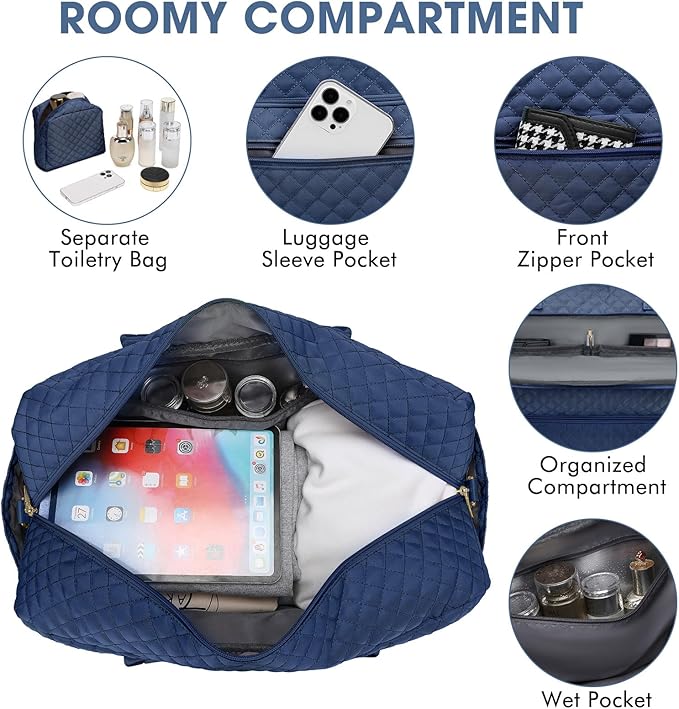 Large Women's Travel Duffel, Weekender with Shoe Compartment, Carry On Overnight Bag, Gym Duffel with Wet Pocket, Hospital Bags for Labor and Delivery - 3 PCS Set