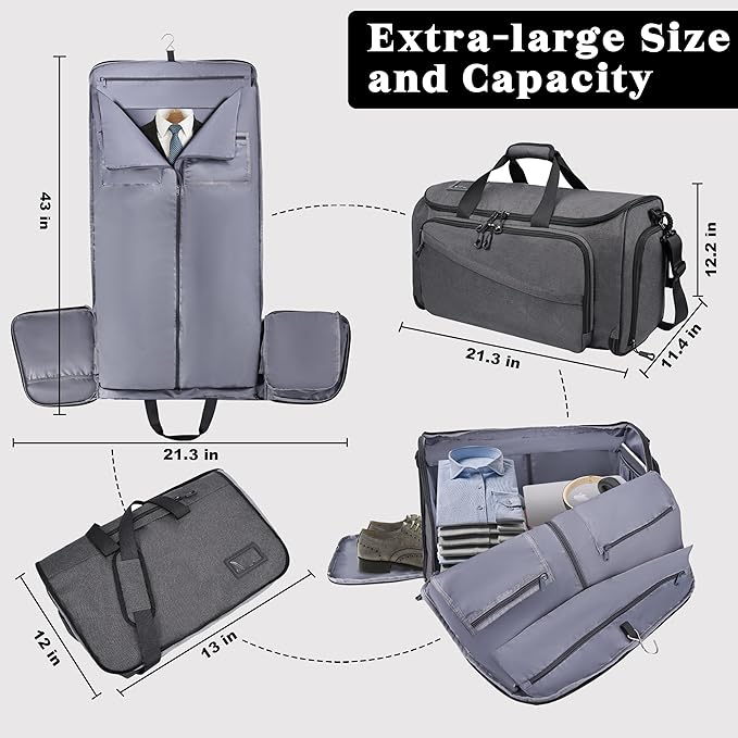 HILOMON Travel Garment Duffle Bag with Laptop Compartment, RFID Blocking Convertible Suit Bag Name Tap Pocket Carry On 2 in 1 Hanging Suit Travel Duffel Work Pouch