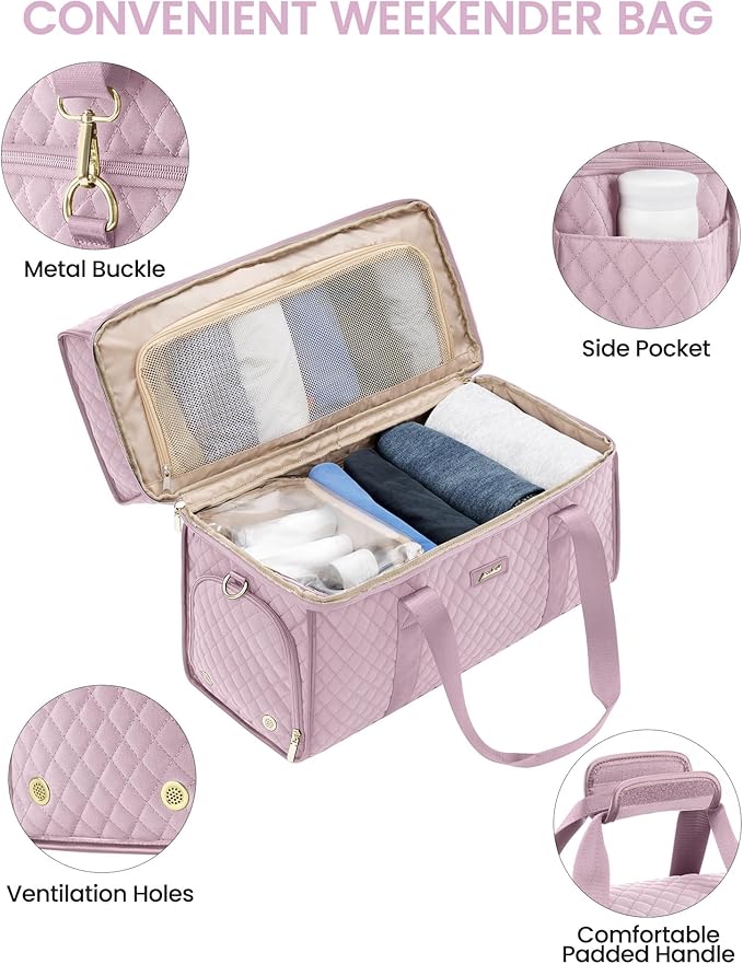 Weekender Travel Duffle Bag for Women: Overnight Bags with Shoe Compartment Carry on Bags for Airplanes with Toiletry Bag Weekend Yoga Gym Bag with Wet Pocket Pink