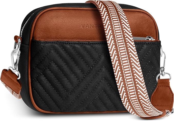 Vantamo Premium Quilted Crossbody Bags for Women with Anti-Pickpocket Clip, Vegan Leather Handbags, Travel Purses for Women