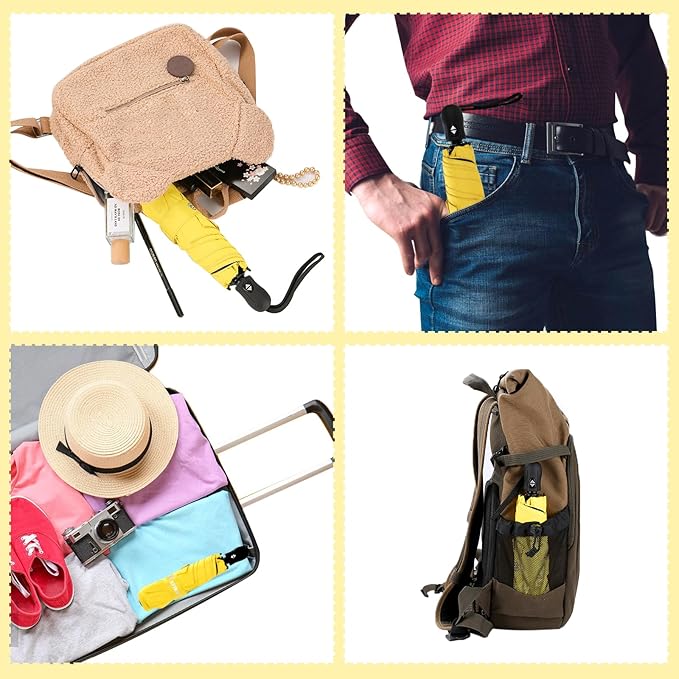 GAOYAING Mini Compact Travel Umbrella with Reflective Safety Stripes, Portable Folding Design with Case