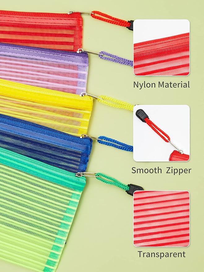 JARLINK 40 Pack 10 Colors Zipper Mesh Pouch, Storage Pencil Pouches, Multipurpose Pencil Pouch Bulk for School and Office Supplies, Cosmetics Travel Accessories, Multicolor