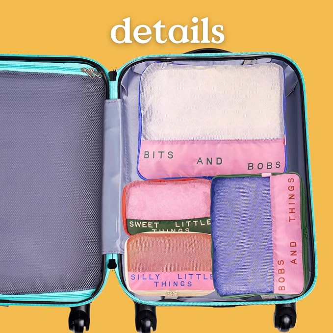 ban.do Getaway Polyester and Mesh Packing Cube Set, Includes 4 Foldable Luggage Organizers in Various Sizes, Bits and Bobs