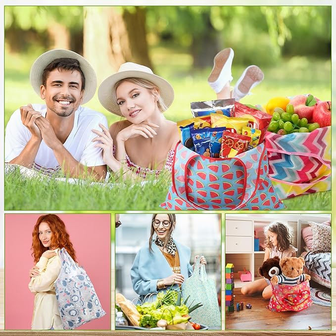 Paterr 24 Pcs Foldable Reusable Shopping Bag Recycle Travel Grocery Bag Fold to Pocket Tote Bulk for Daily Supplies Load