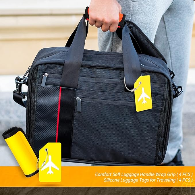 Sanwuta 8 Pcs Luggage Handle Wrap Tags Neoprene Suitcases Handle Wraps Silicone Luggage Identifiers Travel(Yellow)