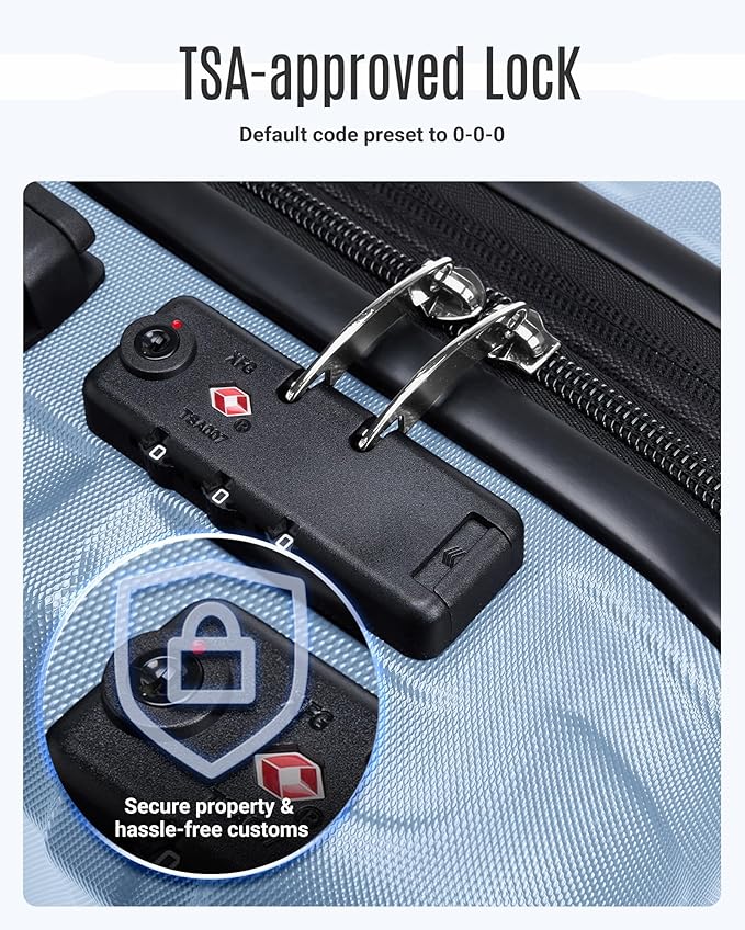 LIGHT FLIGHT Luggage Sets, 3 Piece Durable Suitcase Set with Spinner Wheels, 3 Pcs Hard Shell Lightweight Luggage with TSA Lock, Large Checked Travel Suitcases, 20/24/28 Inch,Light Blue