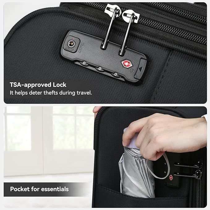 16 Inch Underseat Carry on Luggage With Wheels Soft side Lightweight Business Travel Small Suitcases Bag with TSA lock for Airlines,Men Women, Pilots Crew,Black