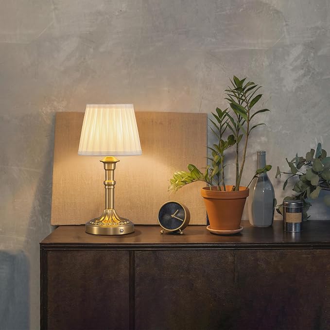 KDG Gold Cordless Table Lamps Set of 2, Beige Fabric Shade Small Desk Lamp | Portables 4000mAh Battery Powered, LED Lighting, 2700K Stepless Dimmable, Light for Living Room, Dining Room, Bedroom