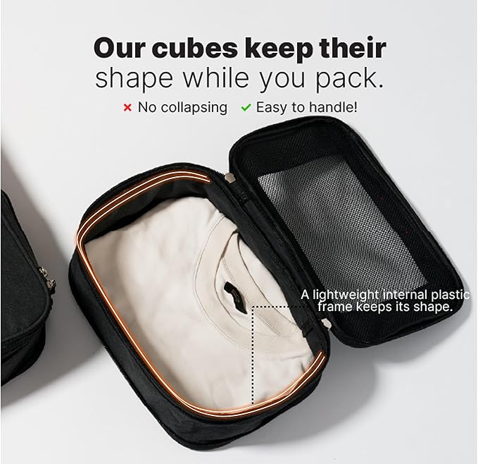 LeanTravel Premium Compression Packing Cubes for Travel - Suitcase Organizer Bags with Double Zipper & Breathable Mesh Panel - Space Saving Carry On Luggage Essentials (6-Pack Black)