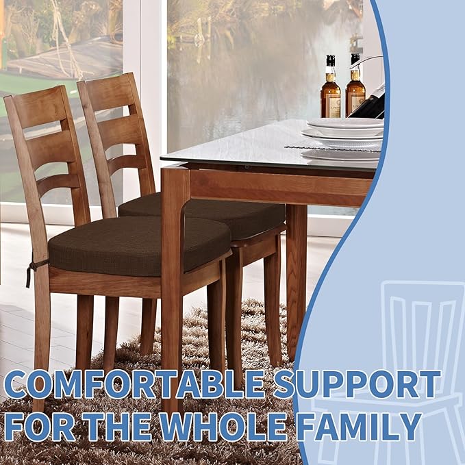 BUYUE Thickened 2.5" Dining Chair Cushions Set of 4, U-Shape High Density Foam Comfortable Chair Pads for Kitchen, Slip Resistant Indoor Seat Cushions (4 PCS, Chocolate)