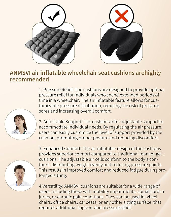 Air Inflatable Travel Seat Cushion with Built-in Pump & Carry Bag– Portable & Adjustable for Airplane, Car, Office – Coccyx, Sciatica & Tailbone Pain Relief (Gray)