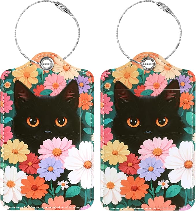Luggage Tags for Suitcases, 2 Pack Cute PU Leather Luggage Tag TSA Approved with Stainless Steel Loop and Address Card Baggage Tag for Travel&Hotel Stays&Cruise Ships&Shipping and Mailing