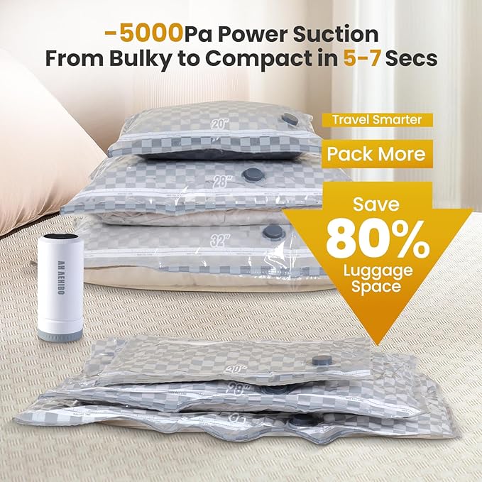 Vacuum Bags for Travel with Rechargeable Digital Display air Pump,18 PCS Combo Travel Size Vacuum Seal Bags for Luggage and Suitcase,Space Saver for Clothes,Home Storage