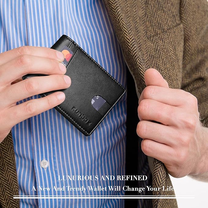 RUNBOX Wallet for Men Slim Rfid Leather 2 ID Window With Gift Box | Slim, Rfid, 2 ID Window, With Gift Box, Slim, Rfid