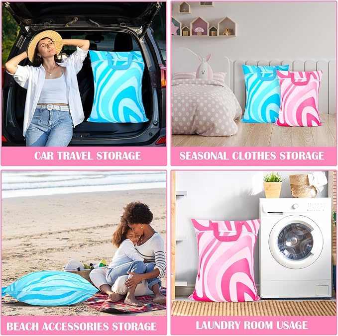 2 Pcs Large Travel Laundry Bags - Waterproof with Handle, Washable Dirty Clothes Bags for Travel, Wet & Dry Bag, Bathing Suit & Gym Clothes Laundry, Swimming Pool & College Dorm